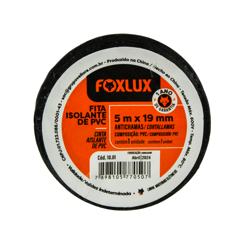 Tape Elect. Negro Foxlux 5M 10/1 10.01 (UNIDAD)