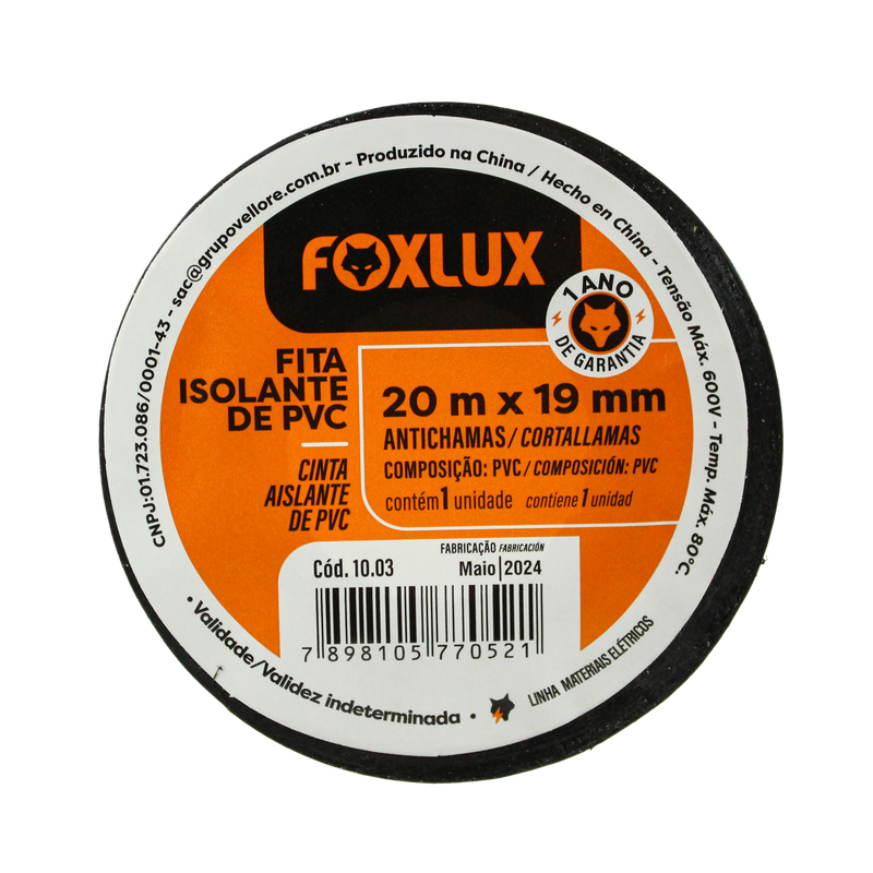 Tape Elect. Negro Foxlux 20M 10/1 10.03 (UNIDAD)