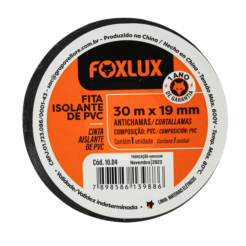 Tape Elect. Negro Foxlux 30M 10/1 10.04 (UNIDAD)