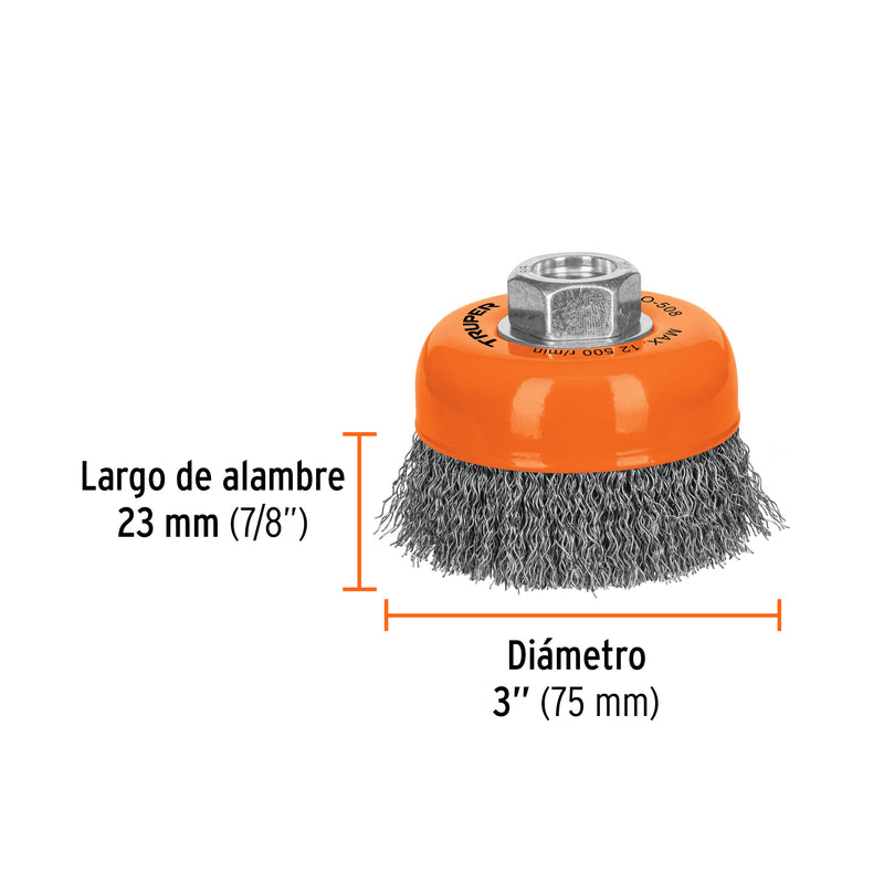 Cepillo Copa Alambre Truper para Taladro 3 X 5/8 Co-508 (UNIDAD)