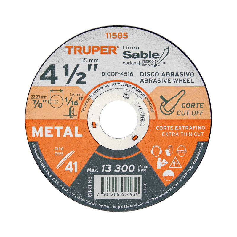 Disco Corte M. Truper 4-1/2 X 7/8 Ultra Fino DICOF-4516 (UNIDAD)