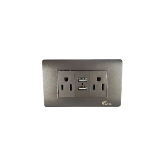 Lico Lux Toma Corriente Doble Gris + 2 USB (UNIDAD)