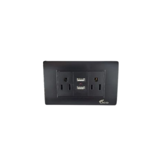 Lico Lux Toma Corriente Doble Negro + 2 USB (UNIDAD)