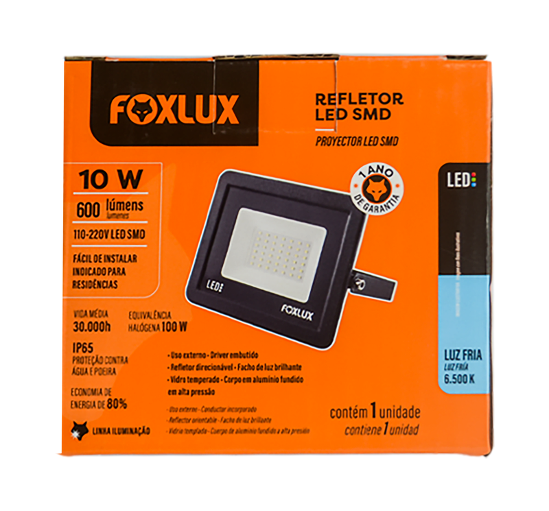 Reflector Led Foxlux 10W Negro 6500K LED38.19 (UNIDAD)