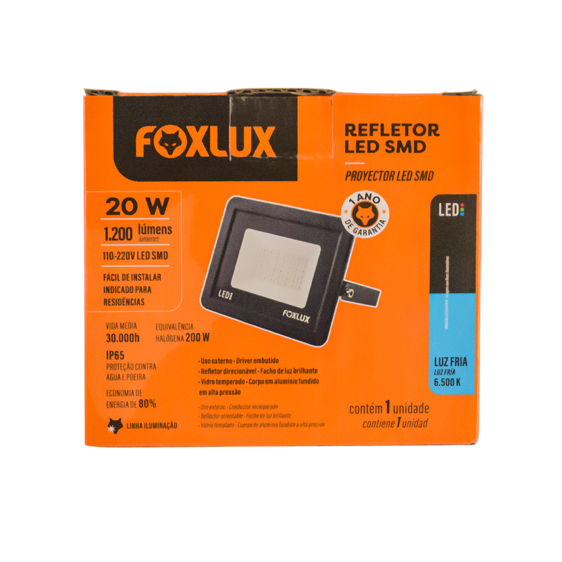 Reflector Led Foxlux 20W Negro 6500K LED38.20 (UNIDAD)