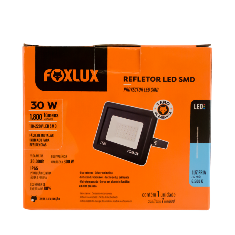 Reflector Led Foxlux 30W Negro 6500K LED38.21 (UNIDAD)