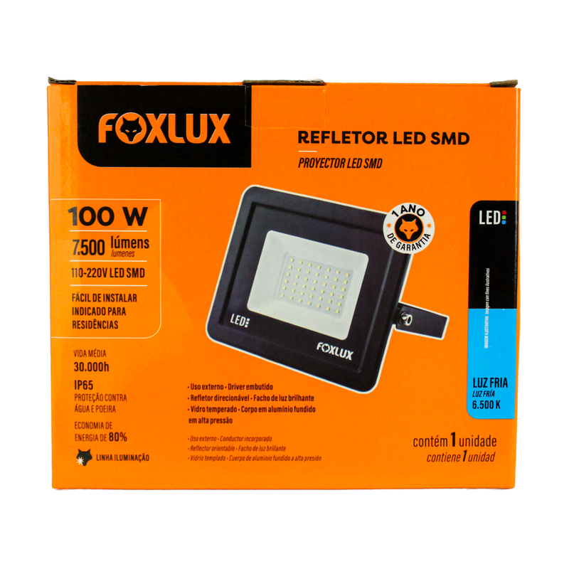 Reflector Led Foxlux 100W Negro 6500K LED38.23 (UNIDAD)
