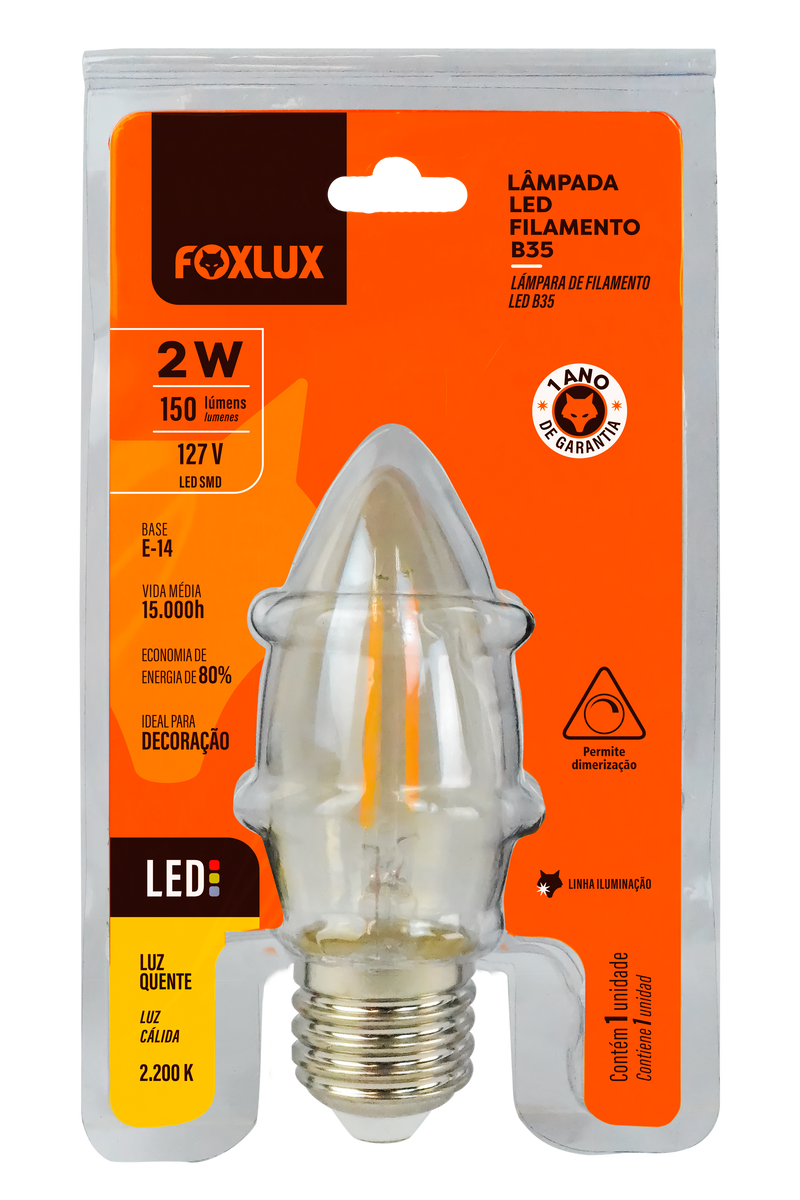 Bombillo Led Filamento T/Vela Foxlux E-14 2W Led90.134 (UNIDAD)