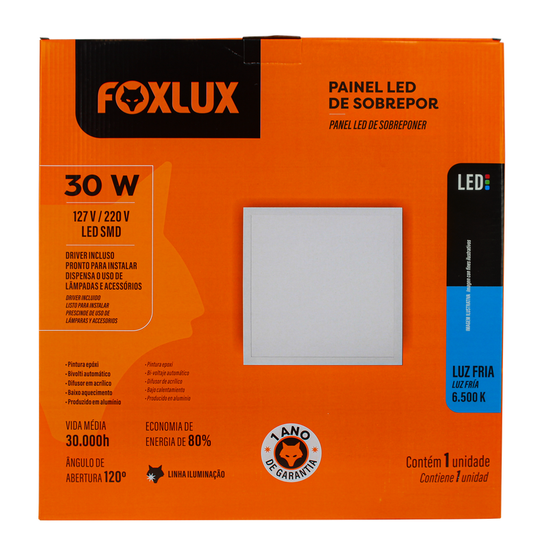 Lampara Led Foxlux Cuadrada Superficie 30W 6500K LED90.168 (UNIDAD)