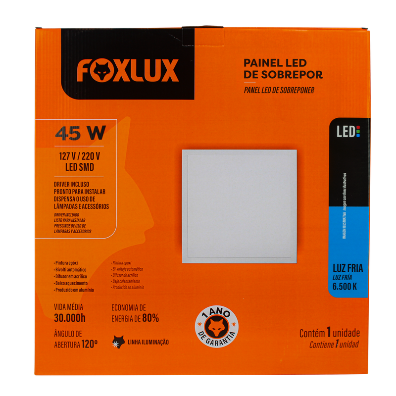Lampara Led Foxlux Cuadrada Superficie 45W 6500K LED90.169 (UNIDAD)