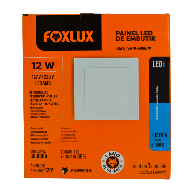 Lampara Led Foxlux Cuadrada Empotrar 12W 6500K LED90.47 (UNIDAD)