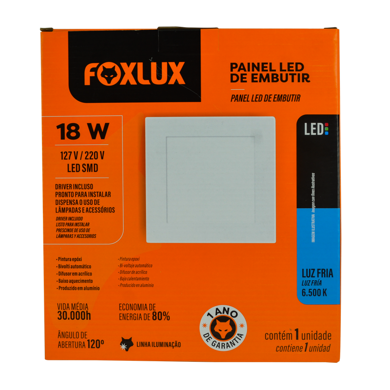 Lampara Led Foxlux Cuadrada Empotrar 18W 6500K LED90.48 (UNIDAD)
