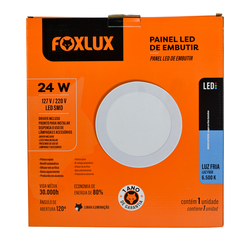Lampara Led Foxlux Redonda Empotrar 24W 6500K LED90.52 (UNIDAD)