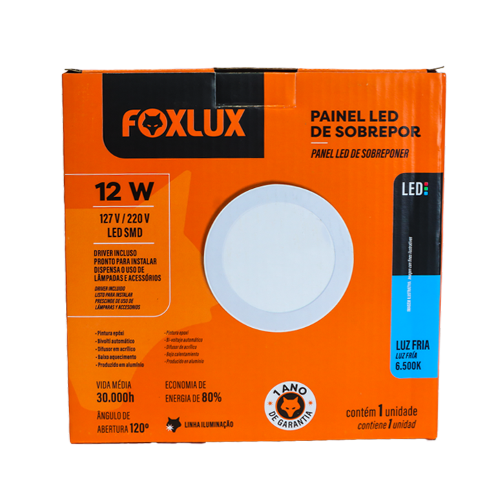 Lampara Led Foxlux Redonda Superficie 12W 6500K LED90.60 (UNIDAD)