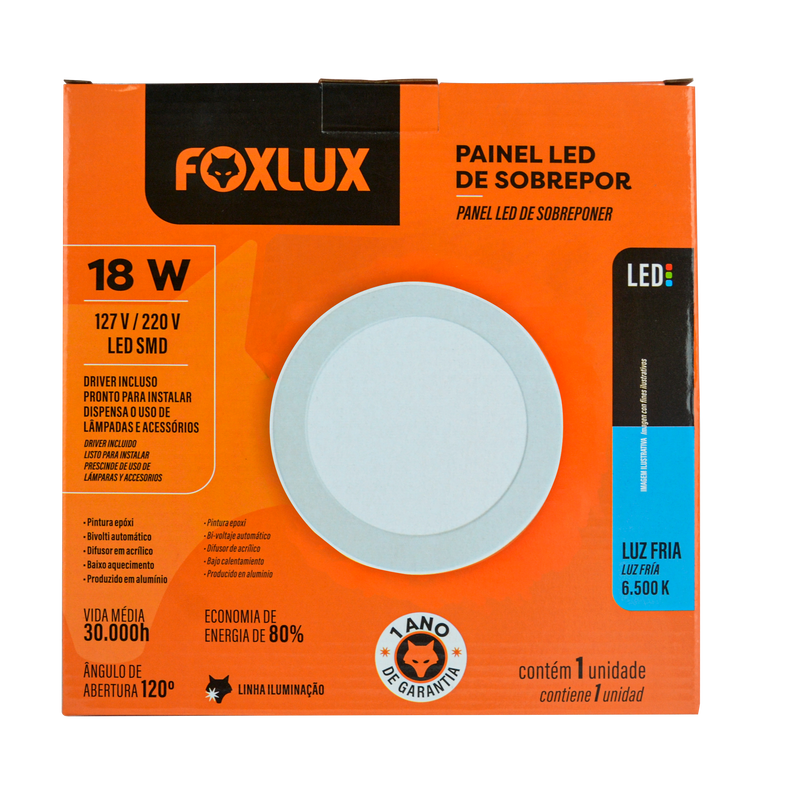 Lampara Led Foxlux Redonda Superficie 18W 6500K LED90.61 (UNIDAD)