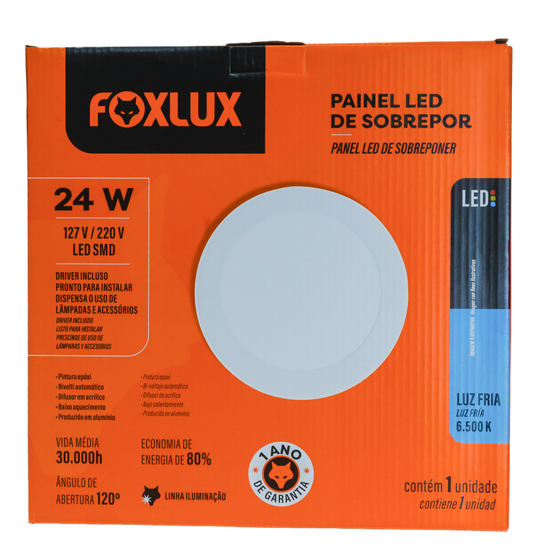Lampara Led Foxlux Redonda Superficie 24W 6500K LED90.62 (UNIDAD)