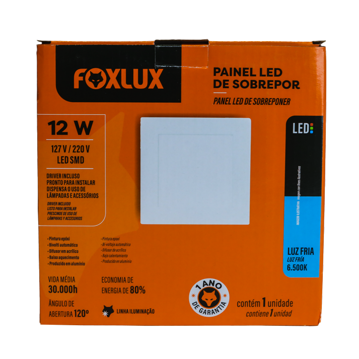 Lampara Led Foxlux Cuadrada Superficie 12W 6500K LED90.66 (UNIDAD)