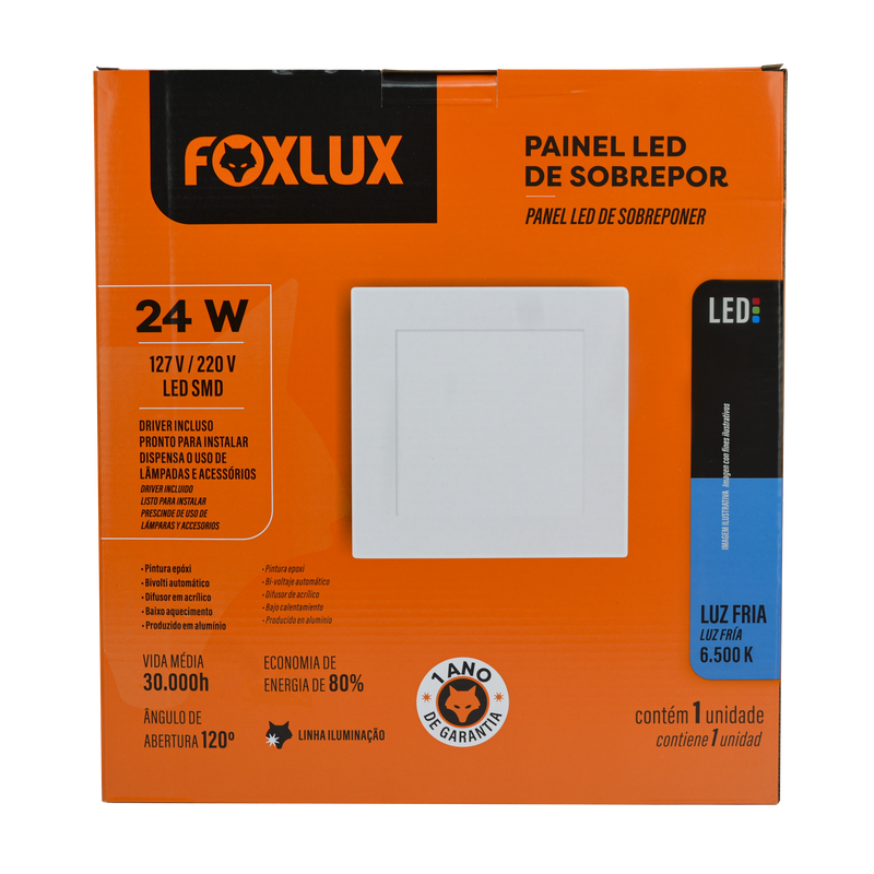 Lampara Led Foxlux Cuadrada Superficie 24W 6500K LED90.68 (UNIDAD)