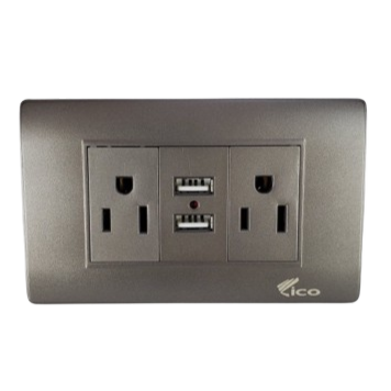 Lico Lux Toma Corriente Doble Gris + 2 USB (UNIDAD)