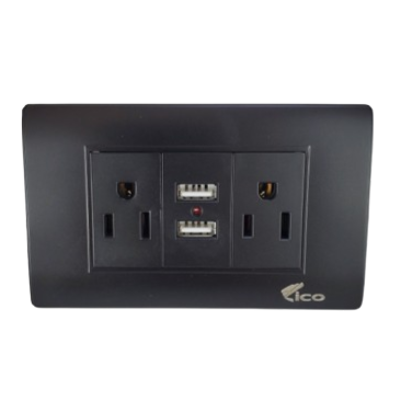 Lico Lux Toma Corriente Doble Negro + 2 USB (UNIDAD)