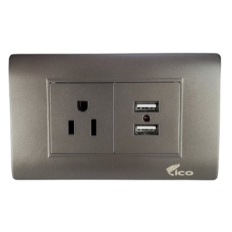 Lico Lux Toma Corriente Sencillo Gris + 2 USB (UNIDAD)