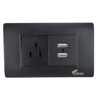 Lico Lux Toma Corriente Sencillo Negro + 2 USB (UNIDAD)