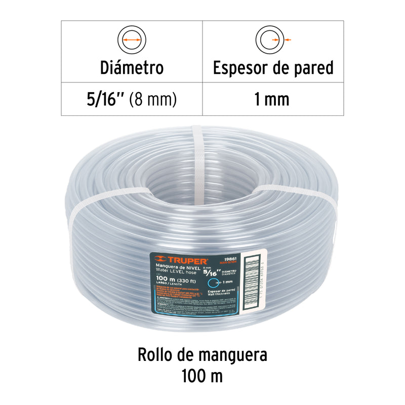 Manguera TRANSP. 5/16 Truper MAN-5/16N (UNIDAD)