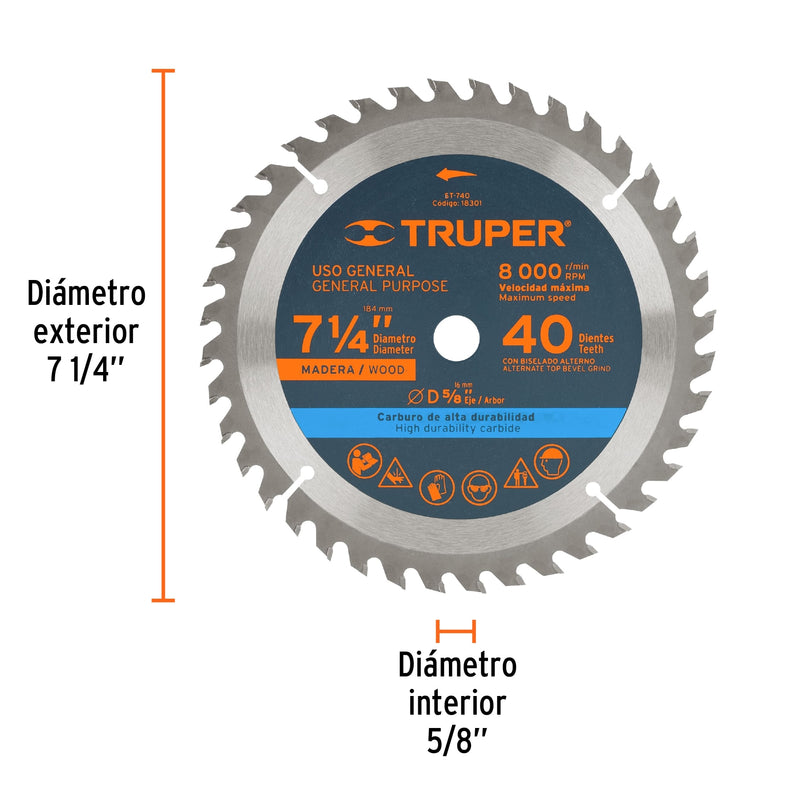 Disco de Sierra Circular Truper 5/8 X 40 St-740 (UNIDAD)