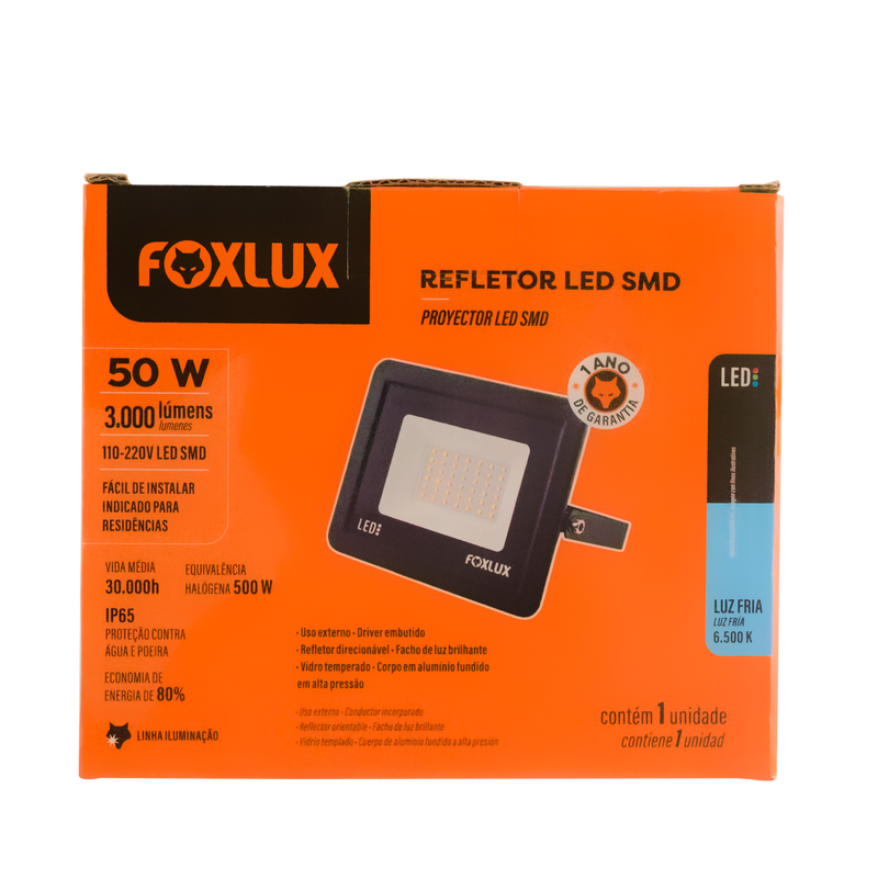 Reflector Led Foxlux 50W Negro 6500K LED38.22 (UNIDAD)