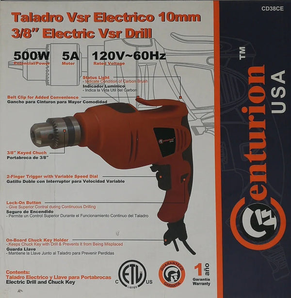 Taladro Electrico De 3/8 Vsr Centurion Cd38Ce (UNIDAD)