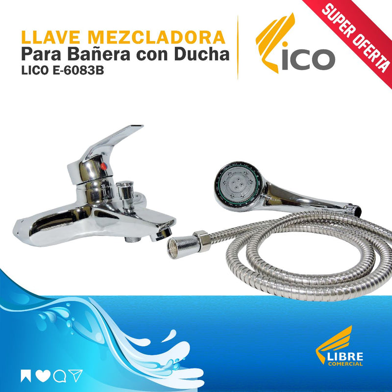 Llave Mezcladora para Bañera con Ducha Lico E-6083B 850 Gr. (UNIDAD)