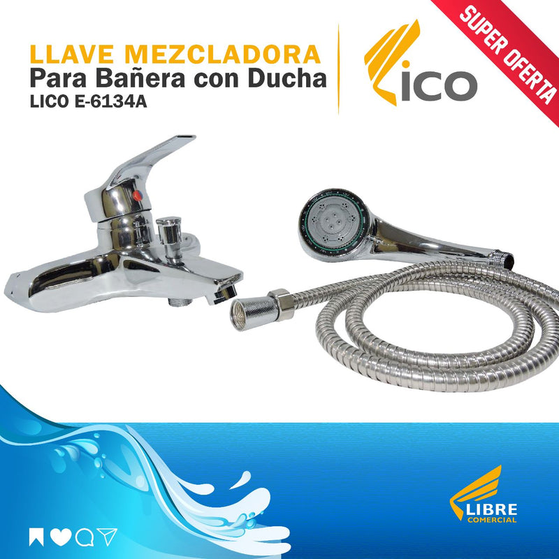 Llave Mezcladora para Bañera con Ducha Lico E-6134A 850 Gr (UNIDAD)