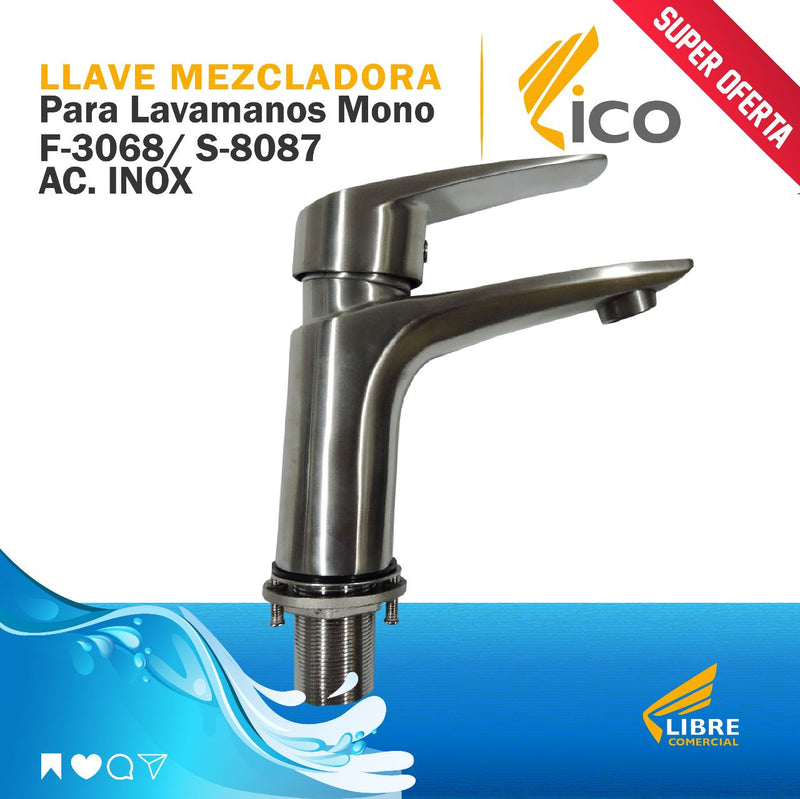 Llave Mezcl. para Lavamano Mono Lico F-3068 /S-8087 Ac. Inox. (UNIDAD)