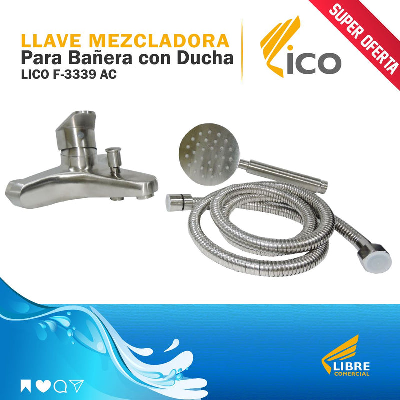 Llave Mezcladora para Bañera con Ducha Lico F-3339 Ac. Inox. (UNIDAD)