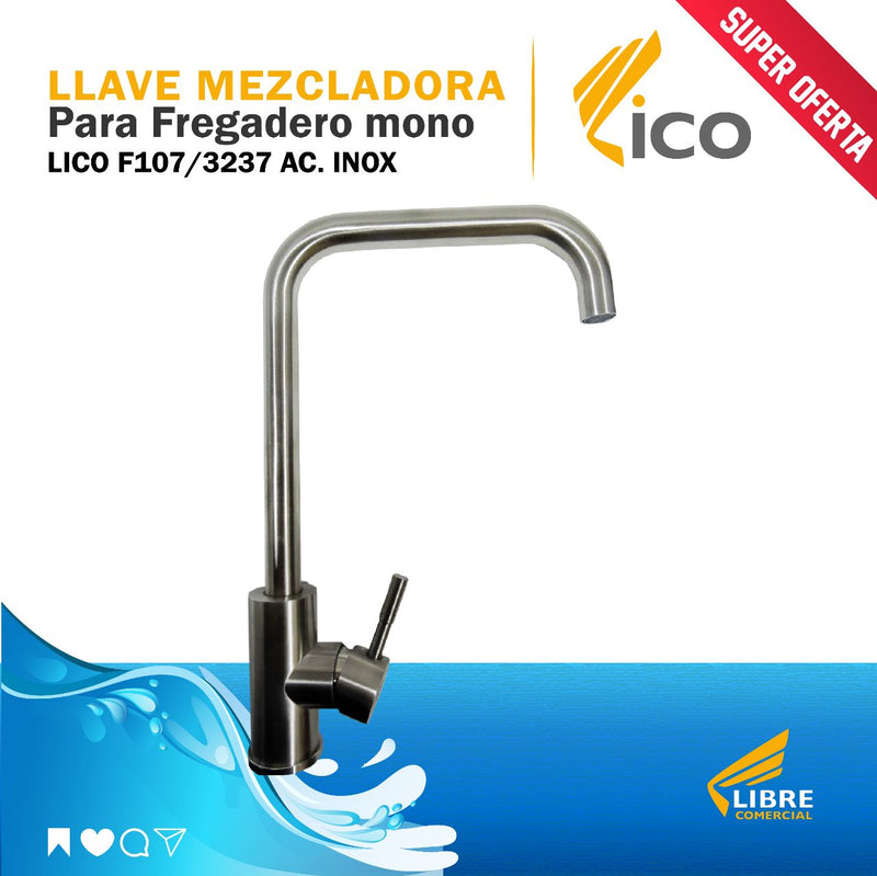 Llave Mezcladora para Fregadero Mono Lico F107 Ac. Inox. (UNIDAD)