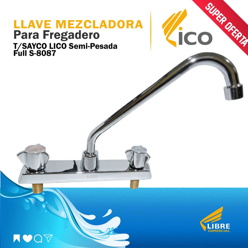 Llave Mezcladora para Fregadero T/Sayco Semi-Pesada S-8087C (UNIDAD)