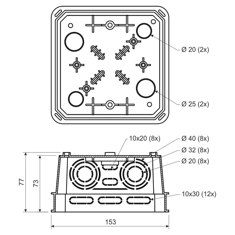 Caja De Registro Kopos plastica para Empotrar 150X150X77 Ko125E (UNIDAD)